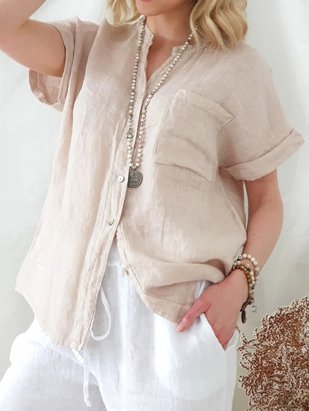 

Batwing Sleeve Linen Plain Linen Blouse, Pink, Blouses & Shirts