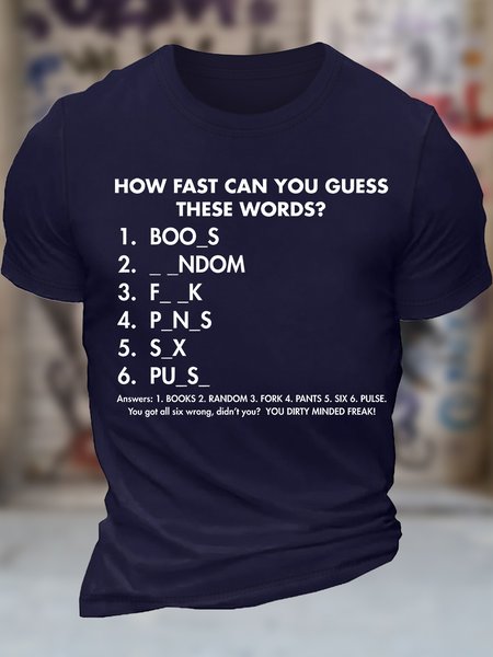 

Men's How Fast Can You Guess These Words Books Random Fork Pants Six Pulse You Got All Six Wrong Didn't You You Dirty Minded Freak Funny Graphic Printing Casual Cotton Crew Neck T-Shirt, Purplish blue, T-shirts