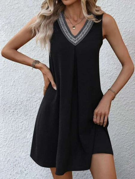 

Plain Simple V Neck Knitted Dress, Black, Dresses