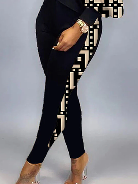 

Plus Size Tight Geometric Casual Long Sweatpants & Joggers, Black, Plus Bottoms