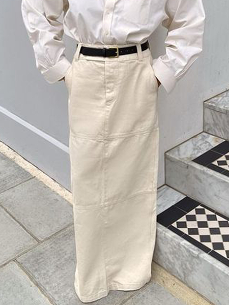 

Regular Fit Plain Casual Denim Skirt, White, Skirts