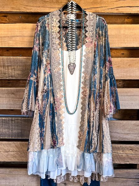 

Floral Lace Boho Others Leather & Faux Leather, Blue, Cardigans