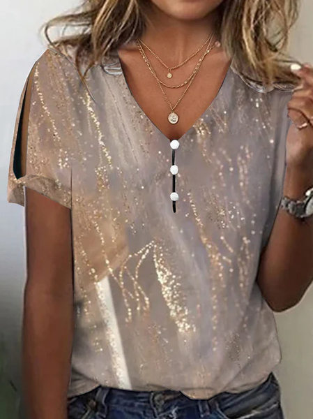 

Casual Ombre V Neck Shirt, Pink-gray, Shirts & Blouses