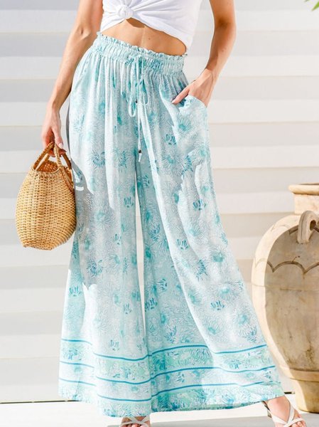 

Vacation Floral Scramble Loose Pants, Cyan, Pants
