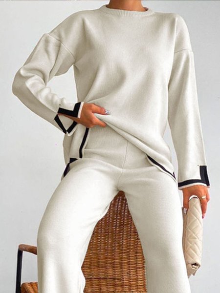 

Plus Size Urban Loose Crew Neck Color Block Sweater, White, Tops