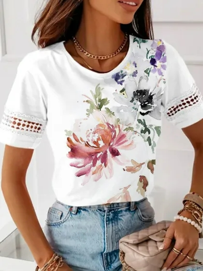 

Lace Edge Casual Floral Shirt, White, Shirts & Blouses