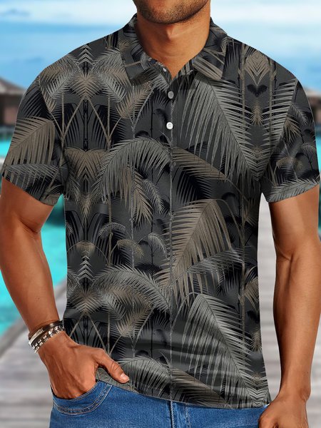 

Men's Coconut Tree Hawaiian Vacation Style Printing Coconut Tree Polo Collar Regular Fit Urban Polo Shirt, As picture, T-shirts