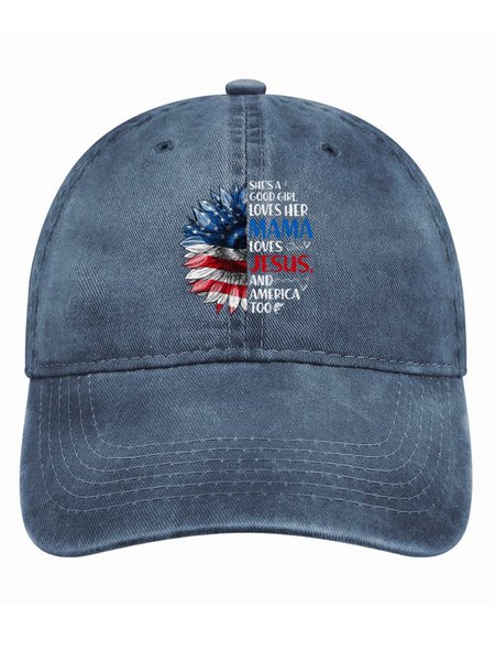

She’s A Good Girl Loves Her MAMA Loves Jesus And America Too Denim Hat, Deep blue, Women's Hats