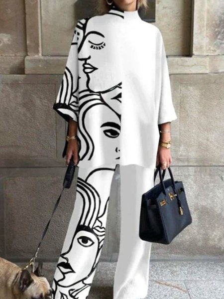 

Plus Size Abstract Urban Straight Pants, White, Plus Bottoms
