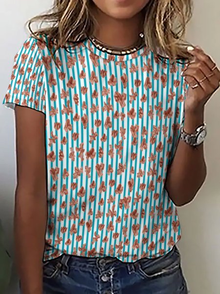 

Casual Regular Fit Blend Floral T-Shirt, As picture, T-shirts