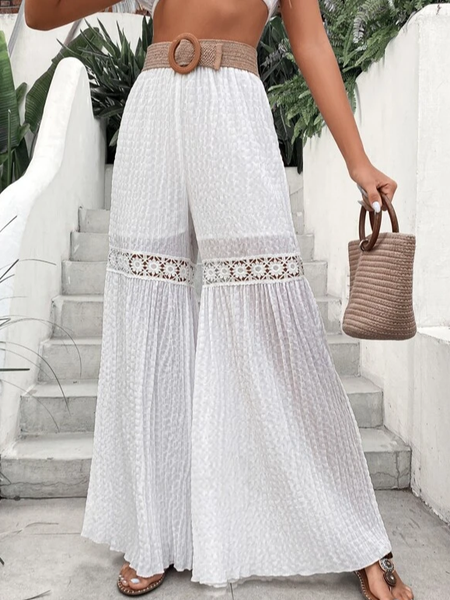 

Loose Casual Plain Pants, White, Pants