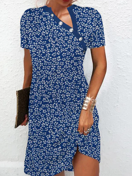 

Casual Floral Regular Fit Dress, Blue, Dresses