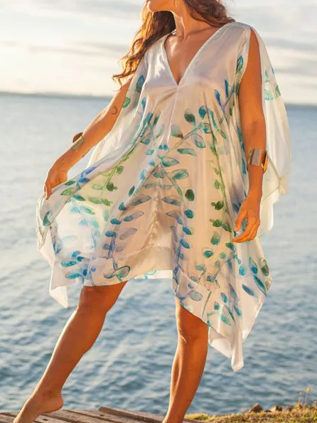 V Neck Vacation Floral Shirt, As picture, Blouses and Shirts