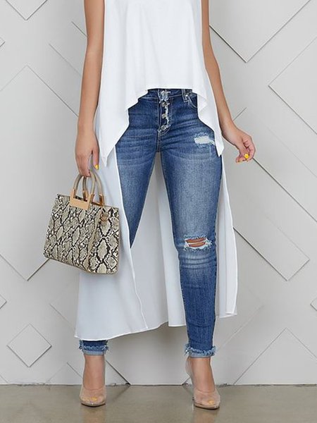 

Tight Denim Casual Plain Jeans, Blue, Jeans