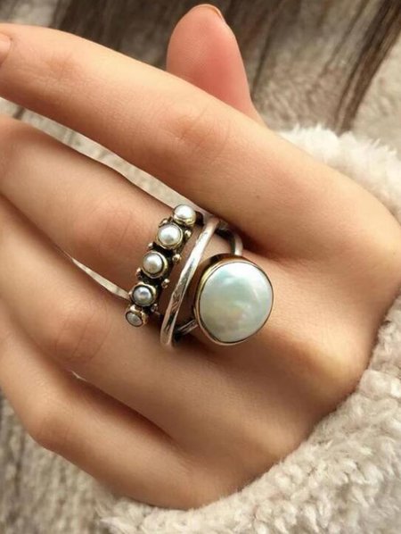 

Vintage Silver Distressed Pearl Open Ring, As picture, Rings