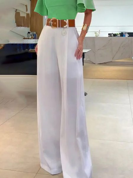 

Daily Regular Fit Plain Elegant Fashion Pants, White, Pants