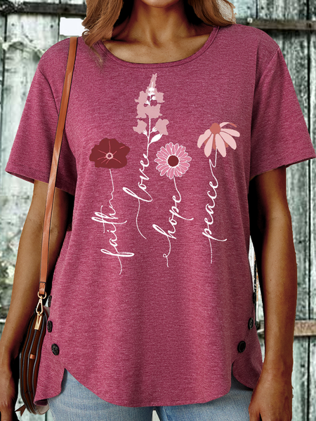 

Women's Bloom Faith Hope Love Peace Casual T-Shirt, Burgundy, T-shirts