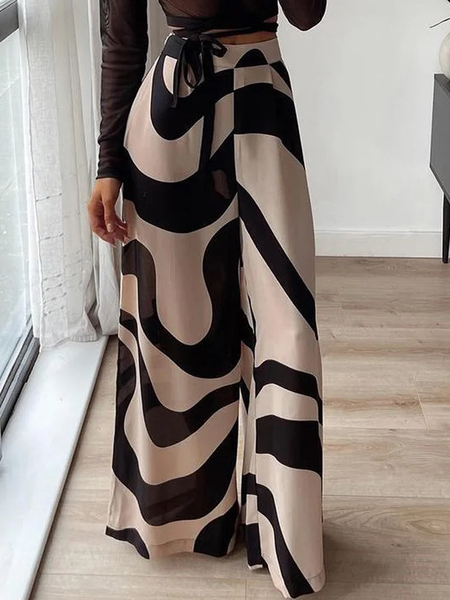 

Plus Size Urban Abstract Loose Long Straight Pants, Black, Plus Bottoms