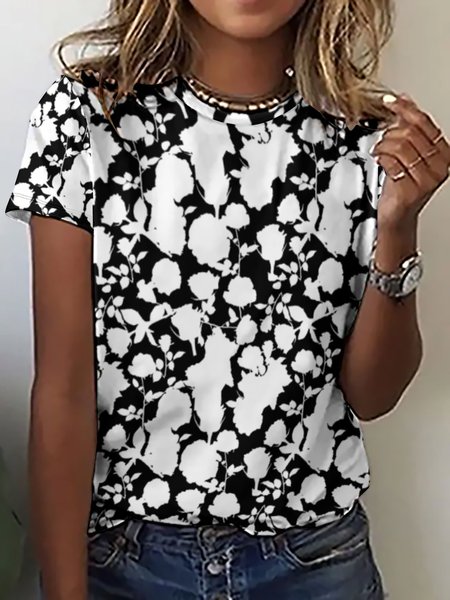 

Black And White Casual Blend T-Shirt, As picture, T-shirts