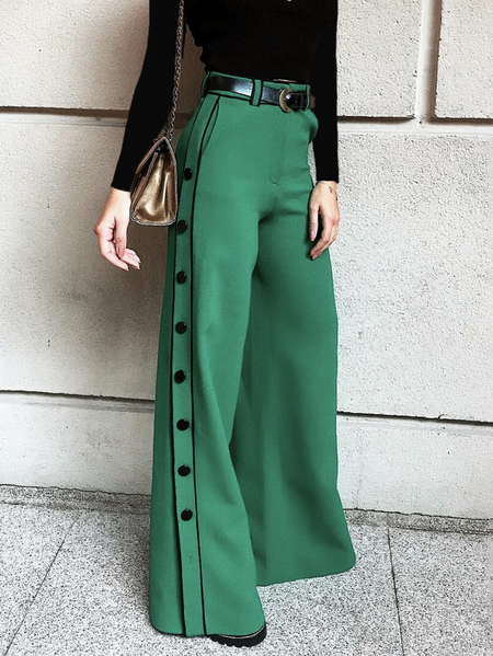 

Plus Size Urban Plain Regular Fit Pants, Green, Plus Bottoms