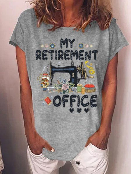 

Women's Funny Word Sewing My Retirement Office Text Letters Casual Cotton T-Shirt, Gray, T-shirts