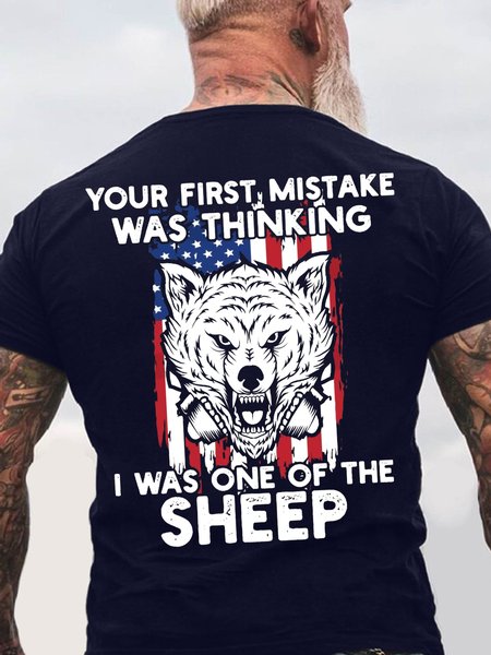 

Men's Your First Mistake Was Thinking I Was One Of The Sheep Funny Graphic Printing Loose Crew Neck Casual T-Shirt, Purplish blue, T-shirts