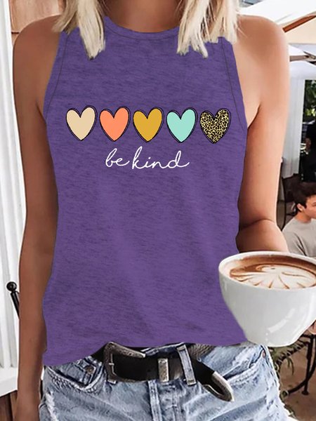 

Women's Be Kind Hearts Print Casual Tank Top, Purple, Tank Tops