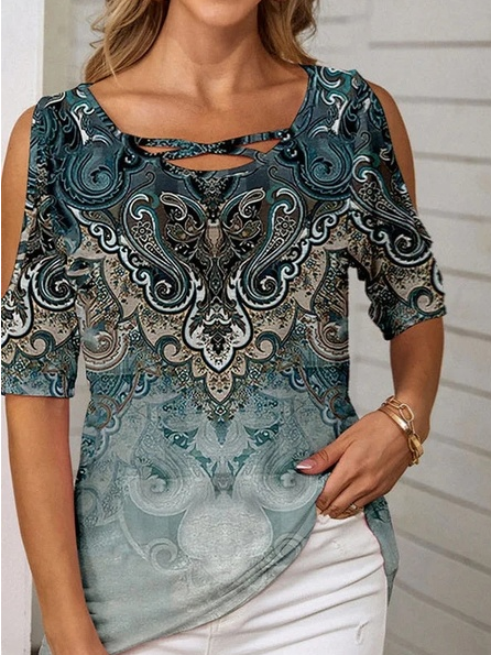 

Vintage Regular Fit Cashew Flowers Shirt, Blue, Shirts & Blouses