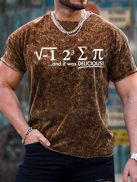 

Men's I Ate Some Pi And It Was Delicious Funny Graphic Printing Text Letters Crew Neck Casual Loose T-Shirt, Brown, T-shirts