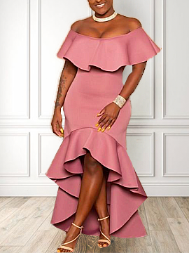 

Plain Regular Fit Crew Neck Elegant Wedding Guest Dress, Pink, Maxi Dresses