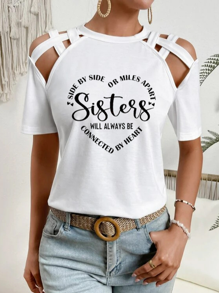 

Casual Crew Neck Text Letters Knitted T-Shirt, White, T-Shirts