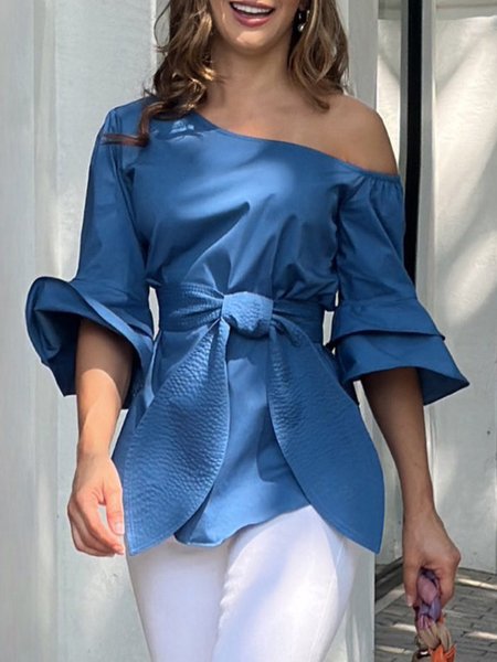 

Cold Shoulder Urban Plain Regular Fit Shirt, Blue, Blouses and Shirts