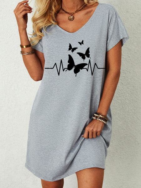 

Women's Butterfly V Neck Loose Casual Dress, Gray, Dresses