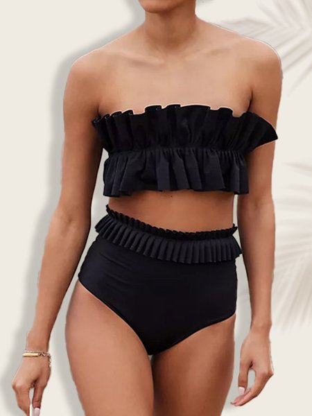 

Sexy Plain Strapless Bikini, Black, Bikini Sets