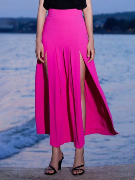 

Elegant Regular Fit Plain Skirt, Deep pink, Skirts