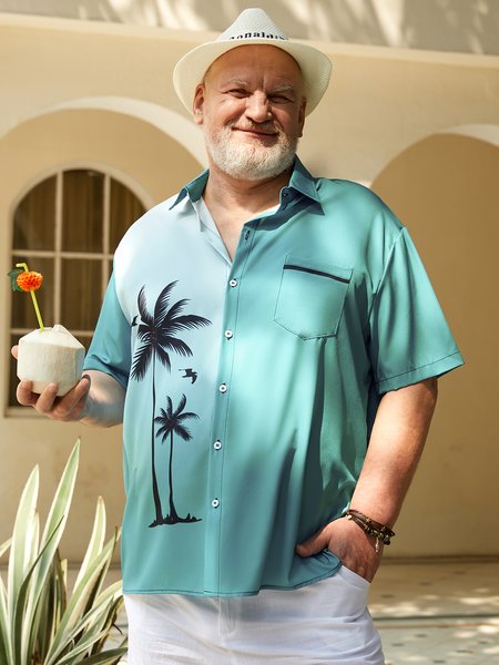 

Big Size Coconut Tree Chest Pocket Short Sleeve Casual Shirt, Green, Men Shirts