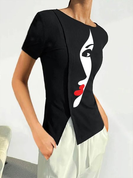 

Urban Crew Neck Abstract Figure Short Sleeve T-Shirt, Black, Tees