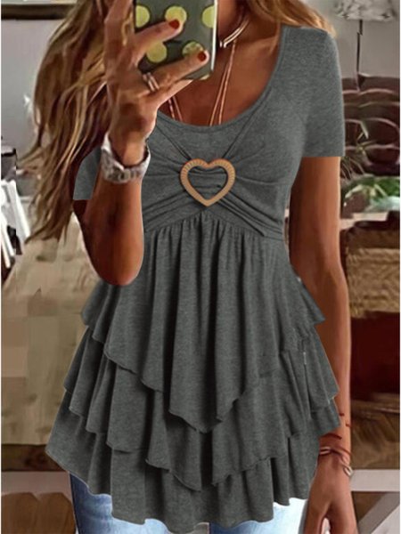 

Plain Regular Fit Crew Neck Casual Heart Shirt, Gray, Shirts & Blouses