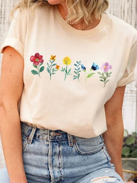 

Casual Floral T-Shirt, Apricot, T-Shirts