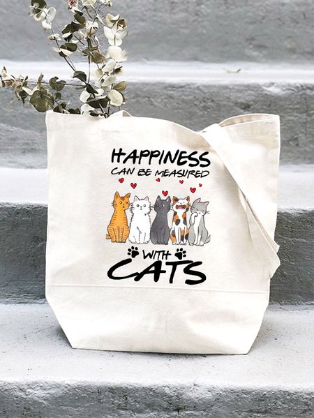 

Women’s Happiness Can Be Measured With Cats Shopping Tote, White, Bags