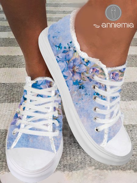 

Light Soft Sole Blue Floral Canvas Shoes, Sneakers