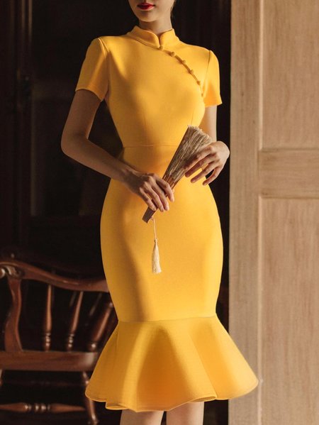 

Plain Elegant Mermaid Yellow Wedding Party Dress, Wedding Guest Dresses