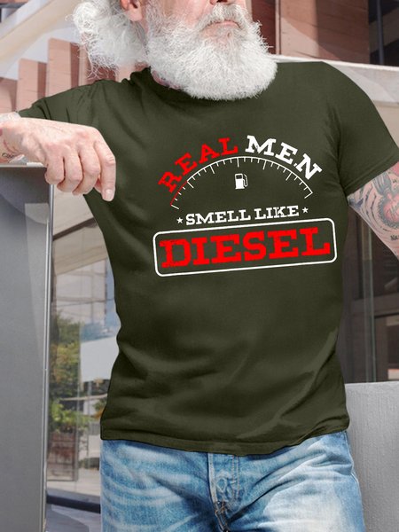 

Men’s Real Men Smell Like Diesel Cotton Text Letters Casual Crew Neck T-Shirt, Army green, T-shirts