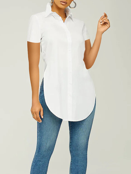

Urban Shirt Collar Short sleeve Regular Fit Blouse, White, Blouses and Shirts