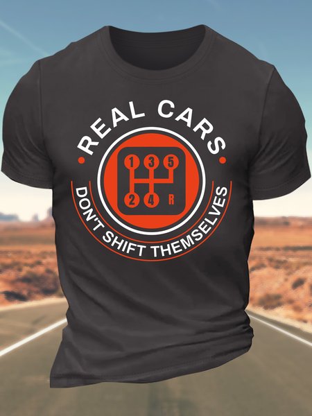 

Men’s Real Cars Don’t Shift Themselves Text Letters Casual Crew Neck Regular Fit T-Shirt, Deep gray, T-shirts