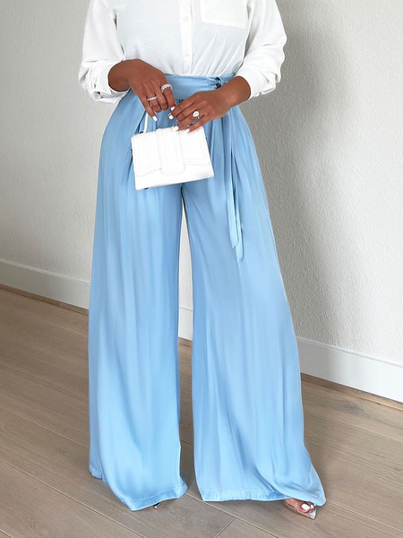 

Lightweight Urban Loose Plain Long Jeans Wide leg pants, Blue, Jeans