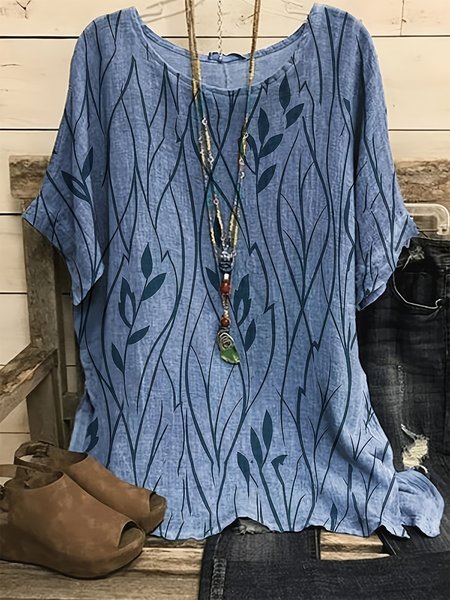 

Floral Linen Cotton Shirt, Blue, Shirts & Blouses