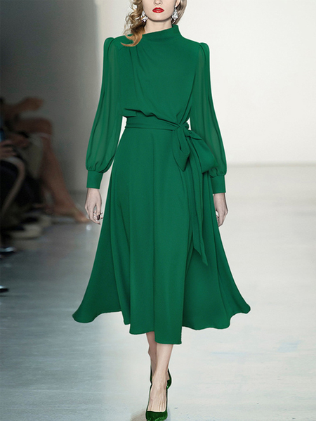 

Plus Size Asymmetrical Regular Fit Plain Elegant Dress, Green, Dresses