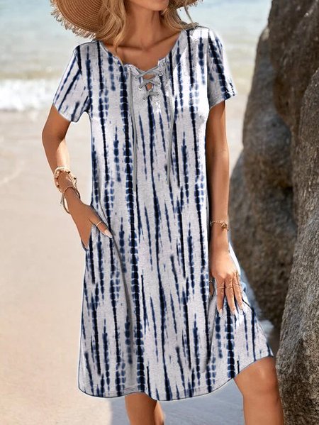 

Tie-Dye Pattern Loose Cross Casual Dress, White, Mini Dresses