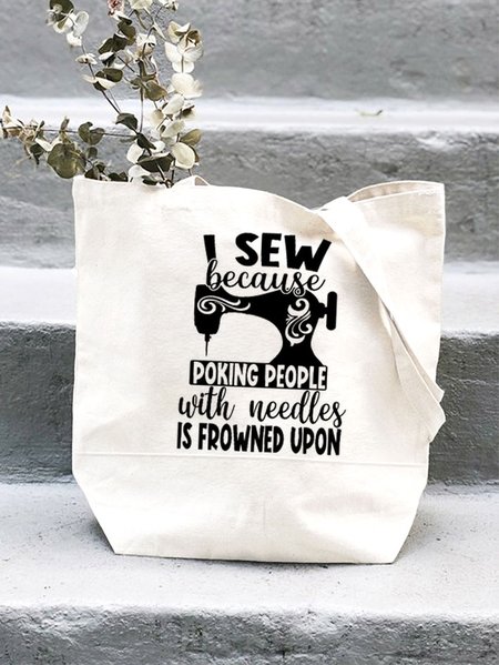

Women's Funny I sew because poking people with needles is frowned upon Shopping Tote, White, Bags